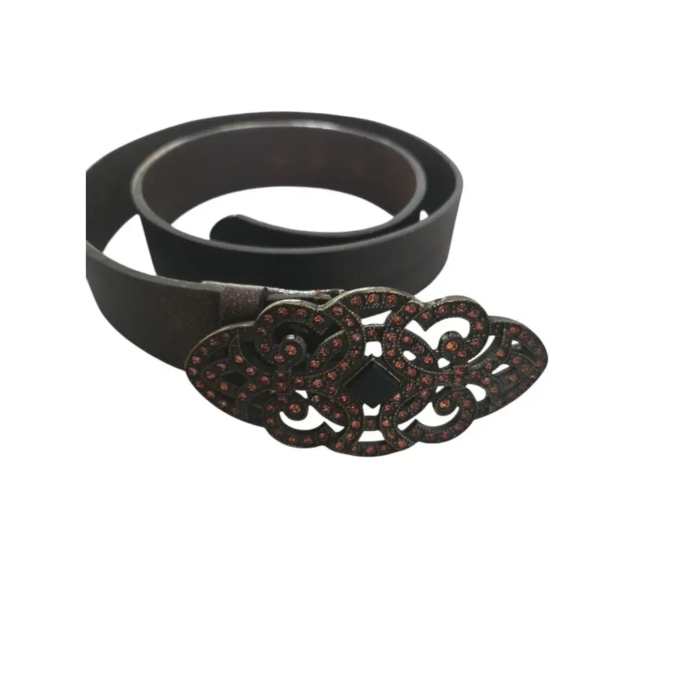 Streets Ahead Metallic Leather Belt with Ornate B